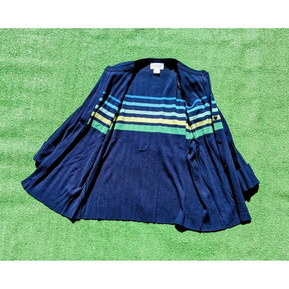 VTG Adolfo Navy Striped Lamb's Wool/Acrylic Cardigan Sweater Button-Up EUC - Picture 5 of 6